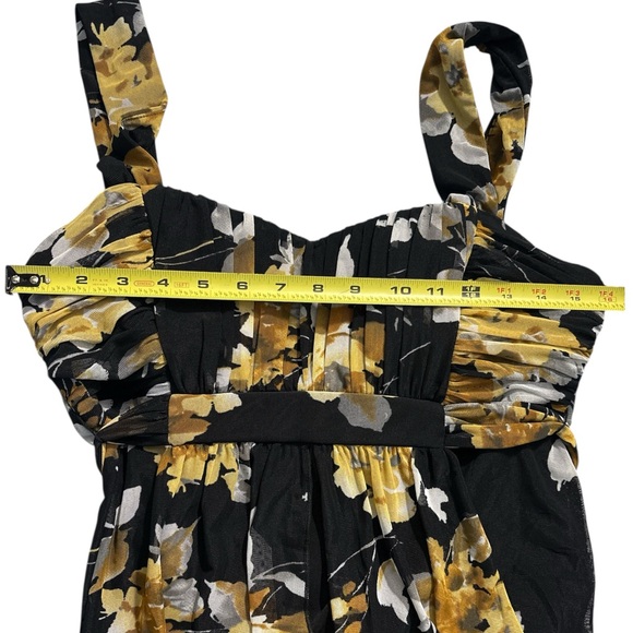 NWT Connected Apparel Y2K Babydoll Mustard Floral Chiffon Overlay Maxi Dress 12 - Picture 8 of 12